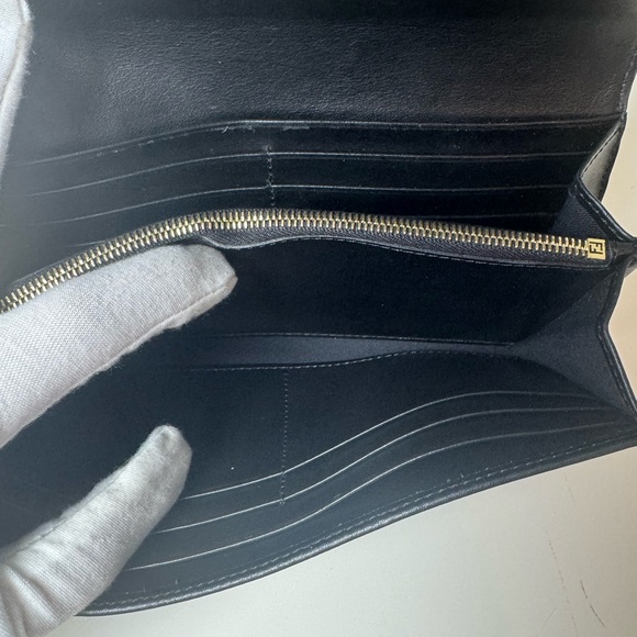 Fendi Women’s Black Long Leather Wallet with Gold Accent - Picture 12 of 13
